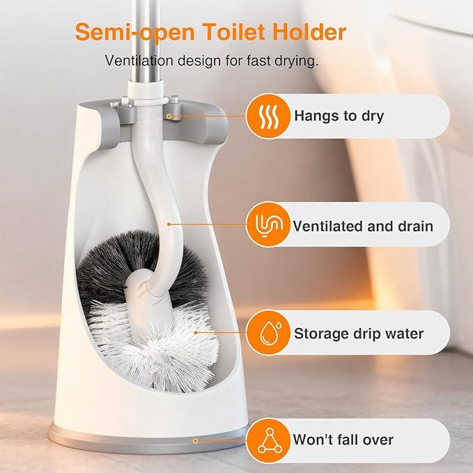 Lefree Toilet Brush and Holder Set, Bathroom Cleaner Brush Set, Curved Design, Non-Slip Handle Toilet Bowl Brush with Curved Bristle for Dead Corner Clean, RV Bathroom Accessories Toilet Scrubber - ModernBath