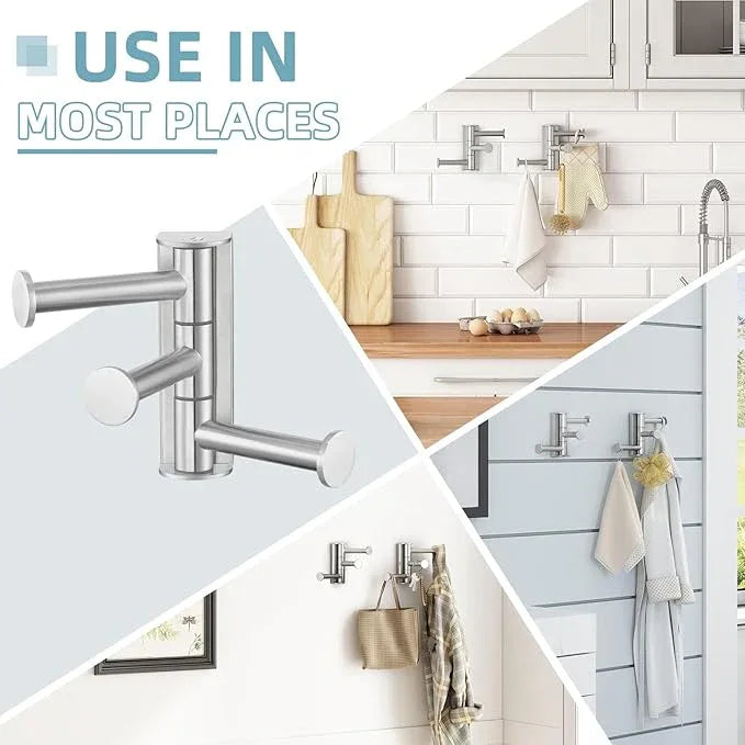 Angle Simple Swivel Towel Hook Brushed Nickel 2 Pack, SUS 304 Stainless Steel Bathroom Robe Hook for Wall - ModernBath