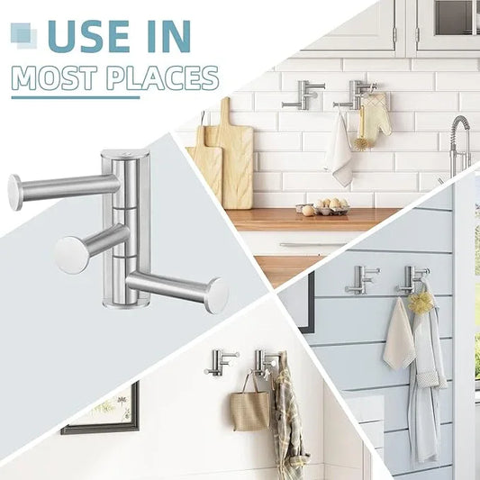 Angle Simple Swivel Towel Hook Brushed Nickel 2 Pack, SUS 304 Stainless Steel Bathroom Robe Hook for Wall - ModernBath