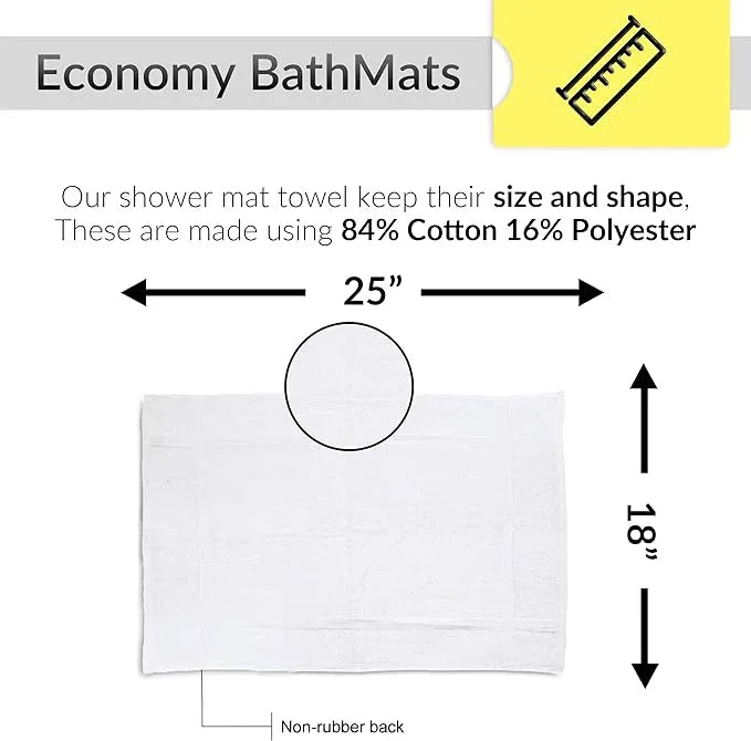 GOLD TEXTILES Cotton Blend Economy White Hotel Bath Mat Towel (18x25 Inches) Light Weight Quick Drying & Machine Washable (48 Pack) - ModernBath