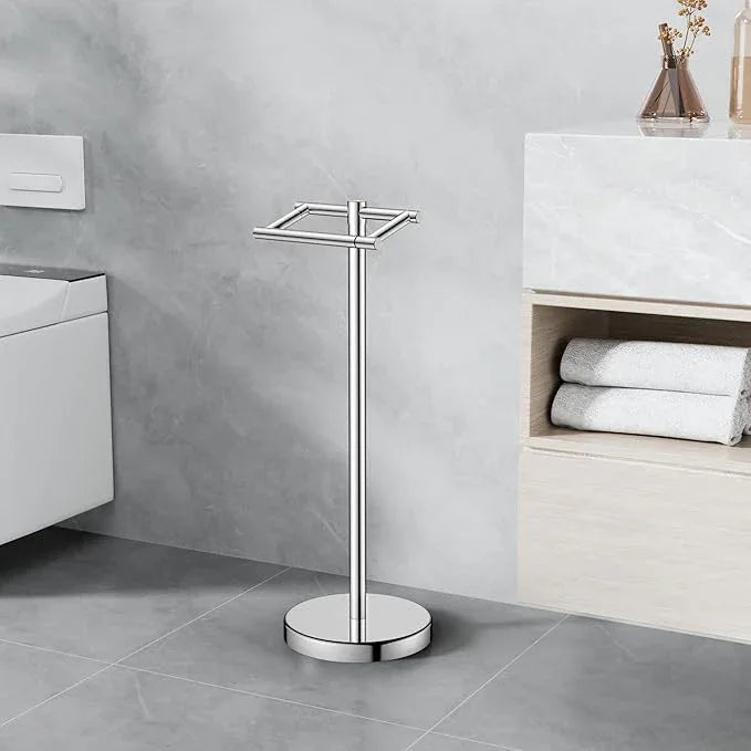 FORIOUS Toilet Paper Holder Wall Mount, Stainless Steel Rustproof Double Post Pivoting Tissue Roll Holder for Bathroom, Commercial Toilet Paper Dispenser Freestanding Toilet Paper Stand, Chrome - ModernBath