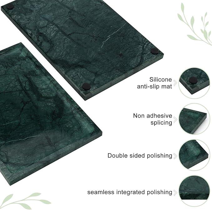 Real Luxurious Natural Marble Tray - 12x8 Inch Marble Vanity Tray for Perfume Display, Jewelry Organizer, Bathroom & Home Decor -Heavy Duty Non-Slip Stone Tray (Non-Resin/Non-Ceramic)（Green） - ModernBath