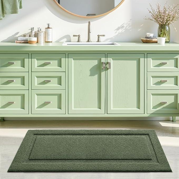LUMI Extra Large Ultra Soft Bathroom Rugs Non Slip with Rubber Backing, Absorbent Washable Bath Mat Quick Dry, Upgraded Premium Microfiber Plush Carpet for Bathtub and Shower Floor, Green, 24x60 - ModernBath