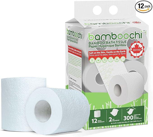 Bamboochi Bamboo Toilet Paper, Septic Safe Toilet Paper 2 Ply 12 Rolls 300 Sheets Per Roll, Soft Unscented Bath Tissue, RV Safe, Eco-Friendly, Non Chlorine, PFAS Free, Made in Canada - ModernBath