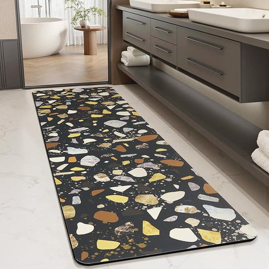 MontVoo -Bath Mat-Non Slip Thin Bathroom Rugs Fit Under Door- Quick Dry Absorbent Faux Suede Surface Grey Bathroom Floor Mats-Shower Rug for in Front of Bathtub Shower Black & Multi Color 17x59 - ModernBath