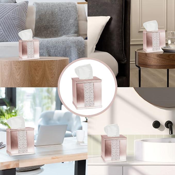 Zahari Home 2pc Sinatra Modern Bath Accessories Set Waste Basket & Tissue Box Modern Decorative Beautiful Designs Bathroom Decor Set for Home Blush Bathroom Set Mosaic Glass - ModernBath