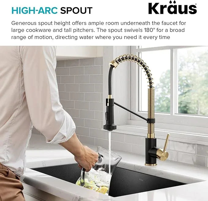 KRAUS Bolden Commercial Style 2-Function Single Handle Pull Down Kitchen Faucet in Brushed Brass/Matte Black, KPF-1610BBMB - ModernBath