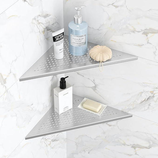 2 Pack Bathroom Corner Shelf, Recessed 12" Corner Shower Shelf, SUS304 Stainless Steel Triangular Wall Mount, No Drilling, Brushed Nickel - ModernBath