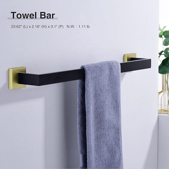 TRUSTMI Contemporary 5-Pieces Bathroom Hardware Set Stainless Steel Towel Bar Accessories Wall Mounted, Matte Black and Brushed Gold - ModernBath