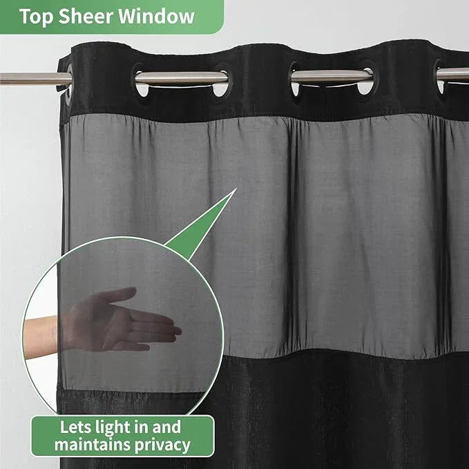 eachope Extra Long No Hook Shower Curtain with Snap-in Fabric Liner Set,Slub Textured Fabric Shower Curtains for Bathroom,Hotel Style Modern Shower Curtain,Water Repellent & Washable,71x86(84),Black - ModernBath