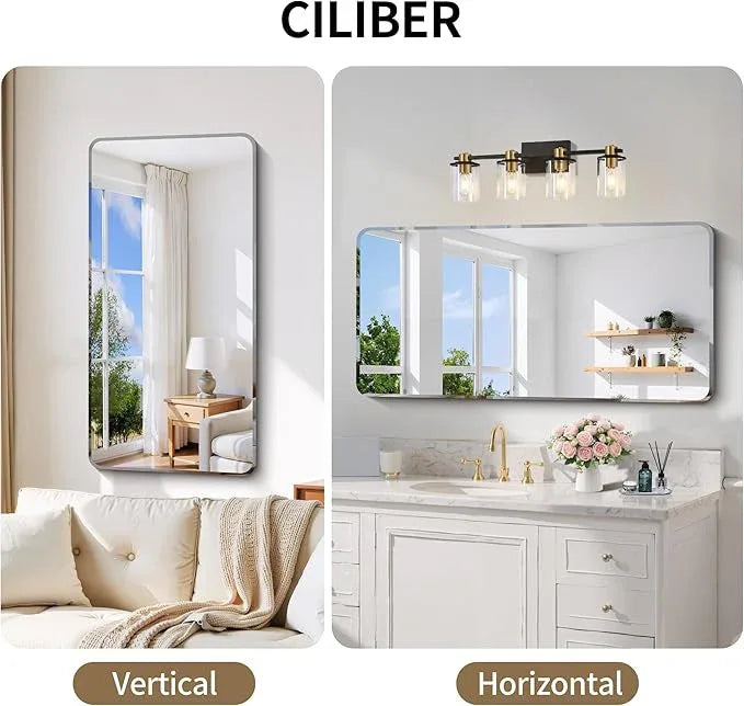 CILIBER Frameless Mirror, 24x48 Beveled Bathroom Mirror Rounded Corner, Frameless Wall Mirror Shatterproof Tempered Glass Lightweight Design for Bedroom Living Room Entryway - ModernBath