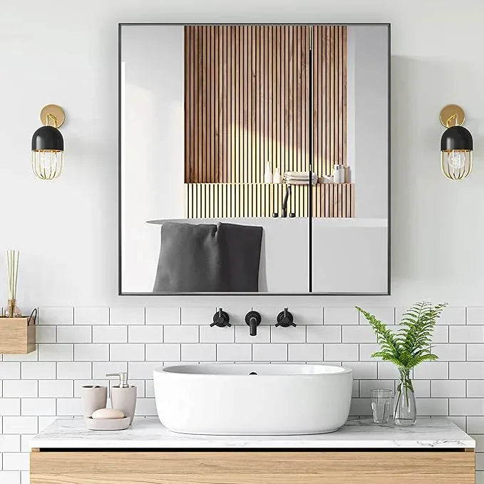 Bonverre 30x30 Inch Black Bathroom Mirror for Wall, Aluminum Frame Rectangle Rectangular Vanity Mirror, Modern Large for Bedroom, Living Room, Horizontal or Vertical - ModernBath