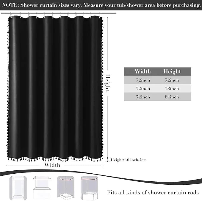 Nanspring Extra Long Black Boho Linen Shower Curtain 84 Inches Textured Heavy Duty Fancy Tassel Farmhouse Fabric Bath Curtain Set with Hooks Neutral Modern Luxury Shower Curtains for Bathroom 72x84 - ModernBath