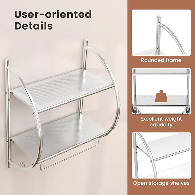 GOFLAME Wall Mounted Bathroom Shelf Set of 2, 2-Tier Chrome Towel Rack with Leaky Design Shelves, Towel Bars, Chrome Bathroom Shelf for Living Room Kitchen Bathroom, Silver - ModernBath