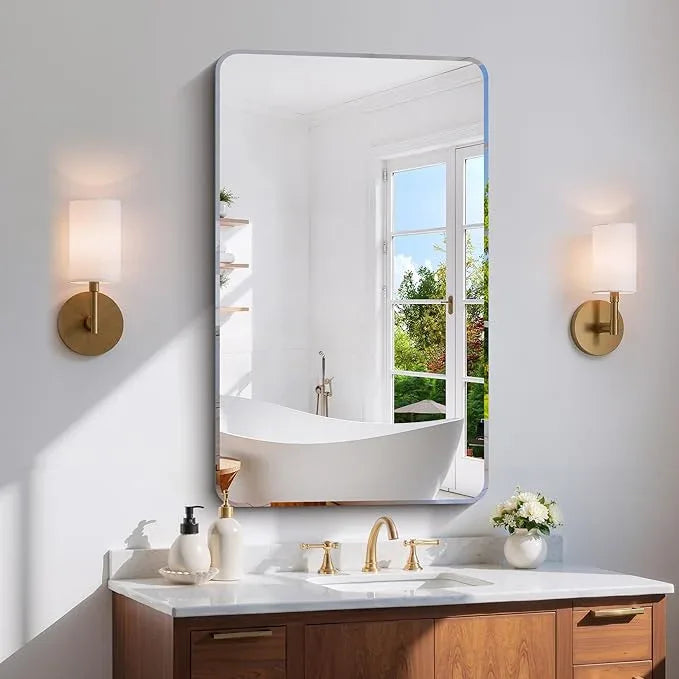 CILIBER Frameless Rectangle Mirror, 24x40 Beveled Bathroom Mirror Rounded Corner, Frameless Wall Mirror Shatterproof Tempered Glass Lightweight Design for Bedroom Living Room Entryway - ModernBath