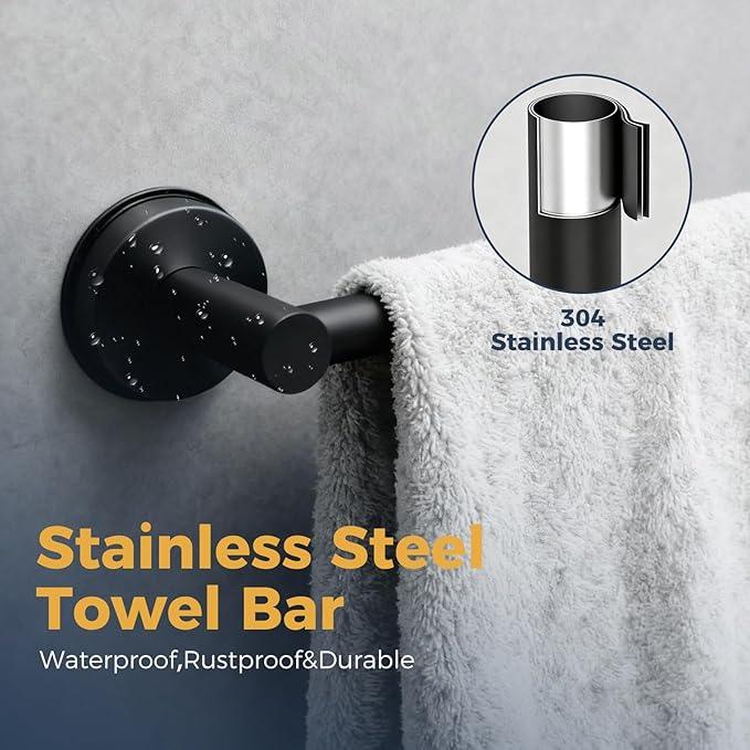 14.6inch~24inch Towel Racks for Bathroom,Adjustable Suction Cup Towel Bar for Bathroom Wall,Stainless Steel Bath Towel Holder for Shower(Matte Black) - ModernBath