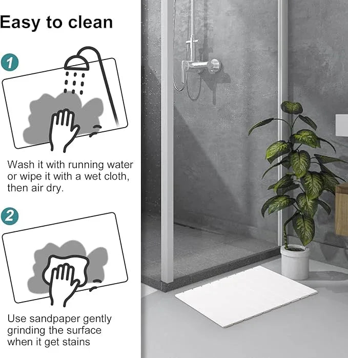 zmnklry Stone Bath Mat for Bathroom, Quick Dry Stone Drying Mat, Foldable Bathmats for Bathroom, 23.6 x 15.4 inch (White) - ModernBath