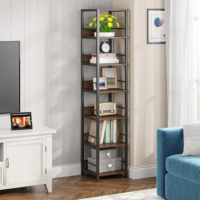 Tribesigns 6-Tier Corner Shelf, 75 Inch Tall Narrow Bookshelf Storage Rack, Etagere Shelves Display Stand for Small Spaces, Rustic Open Bookcase Square Shelf Tower for Living Room Bathroom - ModernBath