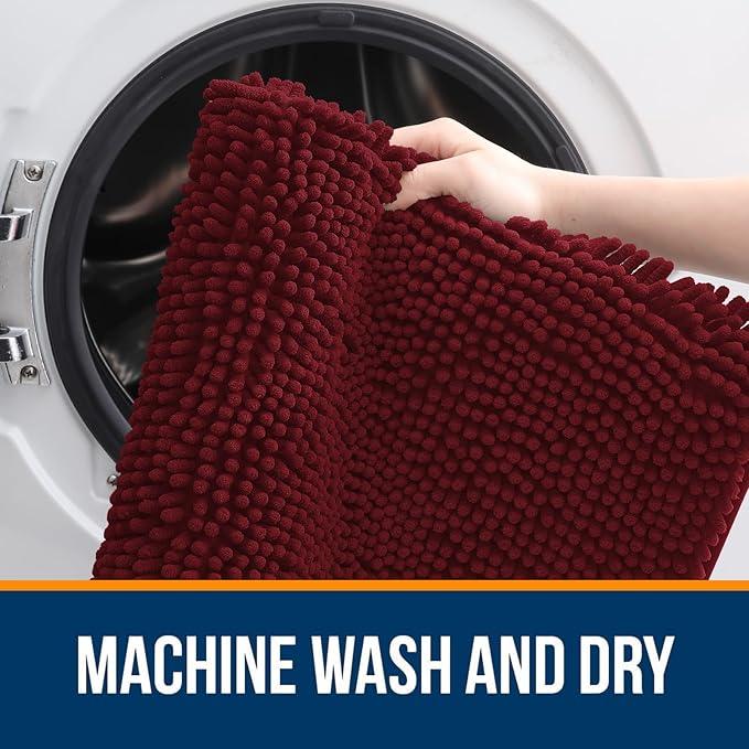 OLANLY Bathroom Rugs 30x20, Extra Soft Absorbent Chenille Bath Rugs, Rubber Backing Quick Dry, Machine Washable Bath Mats for Bathroom Floor, Tub and Shower, Home Decor Accessories, Burgundy - ModernBath