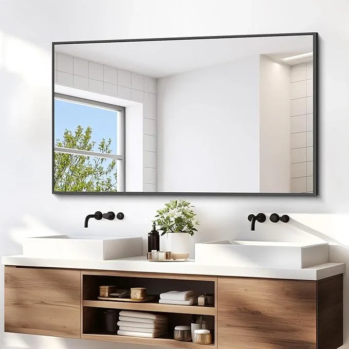 DESBING Black Bathroom Mirror for Wall, 55x36 Inch Rectangle Mirrors with Metal Frame, Modern Vanity Wall Mirror Decor for Entryway Hangs, Bathroom Living Room Horizontal or Vertical - ModernBath