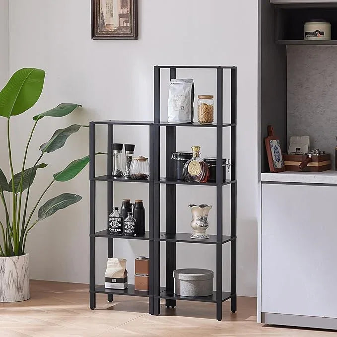 4 Tier Tall Wooden Bookshelf with Storage - Small Bookcase for Small Spaces, Shelf for Living Room, Office, Bedroom, Kitchen - Industrial Modern Black Book Shelf - ModernBath