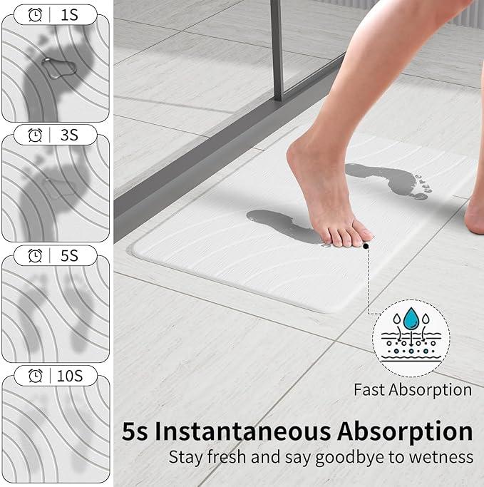 Stone Bath Mat Diatomaceous Earth: Quick Drying Shower Mat Non-Slip Super Absorbent Bathroom Mat, Easy to Clean & Odorless Diatomite Bathmats for Bathroom Floor, White - ModernBath