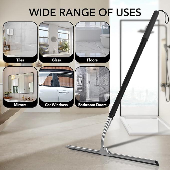 Shower Squeegee with Long Handle, 15-51" Telescopic Squeegee for Window Cleaning, Window Squeegee for Glass Doors, Extendable Window Cleaner Tool for Tile Walls, Sliding Door, Floor, Car Windshield - ModernBath
