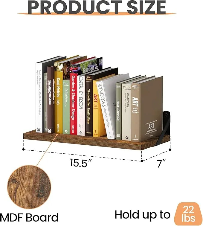 upsimples Floating Book Shelves for Wall, 15.7 Inches Wood Shelves for Living Room, Bathroom, Bedroom, Kitchen Storage and Decoration, Brown - ModernBath