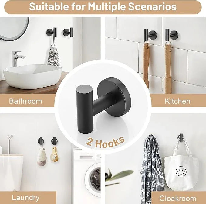 Black Bathroom Hardware Set, 4-Piece Towel Holder Set Include Double Bases Toilet Paper Holder,Towel Ring and 2 Towel Hooks Stainless Steel Wall Mounted Bathroom Hardware Accessories Set - ModernBath