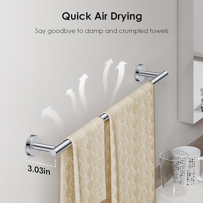 FORIOUS Bathroom Hardware Accessories Set, SUS304 Stainless Steel 24 Inch Towel Bar Set, Modern Towel Racks Holder for Bathroom Wall Mounted, 4 Pieces, Chrome - ModernBath