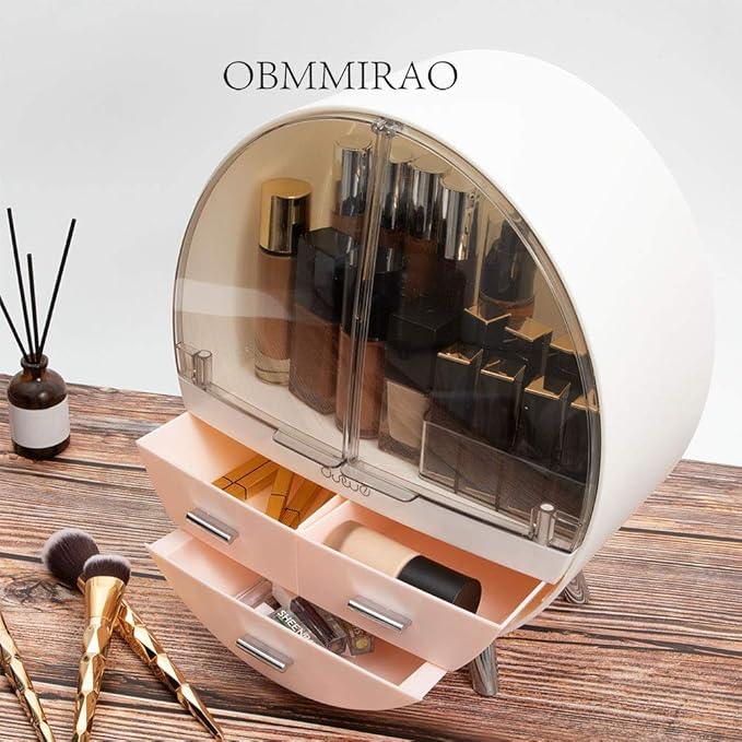 OBMMIRAO Elegant Dustproof Makeup Storage Organizer Box, Waterproof Medium Cosmetics Organizer Storage with Drawers Skincare Cosmetic Display Cases for Countertop Bathroom Dresser Dedroom - ModernBath