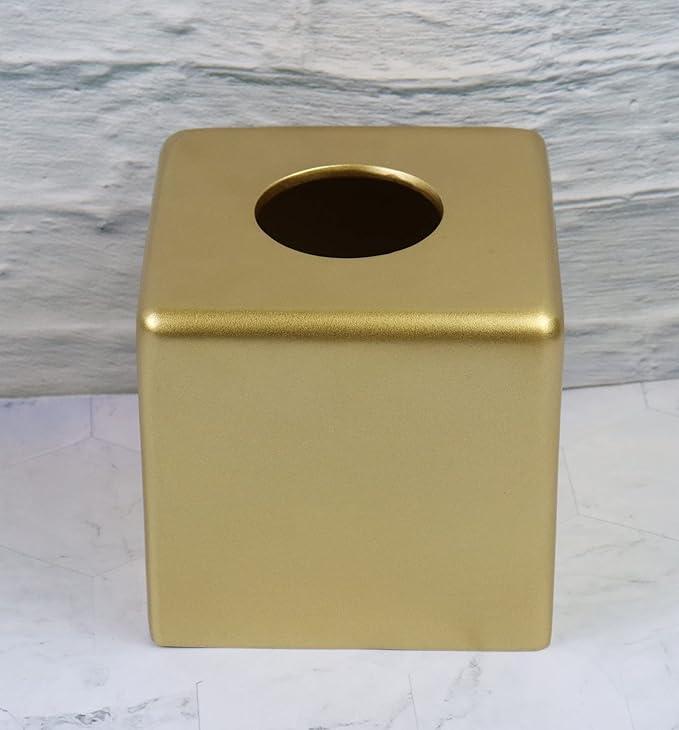Hymmah Matte Gold Square Tissue Box Cover Holder,Bathroom Accessories Decor Unique Design Tissue Box Cover for Bathroom Vanity Counter Tops for Bedrooms and Living Room - ModernBath