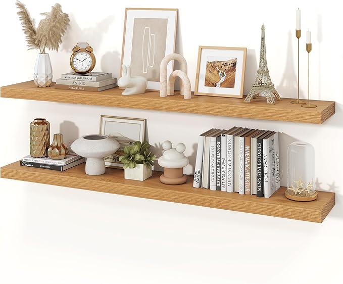 Floating Shelves for Wall, Wall Mounted Rustic Wood Shelves for Bathroom, Bedroom, Living Room, Kitchen, Hanging Shelf for Books/Storage/Room Decor (Oak, 55") - ModernBath