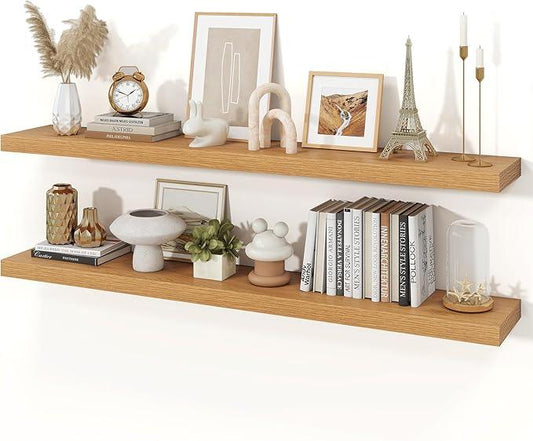 Floating Shelves for Wall, Wall Mounted Rustic Wood Shelves for Bathroom, Bedroom, Living Room, Kitchen, Hanging Shelf for Books/Storage/Room Decor (Oak, 55") - ModernBath