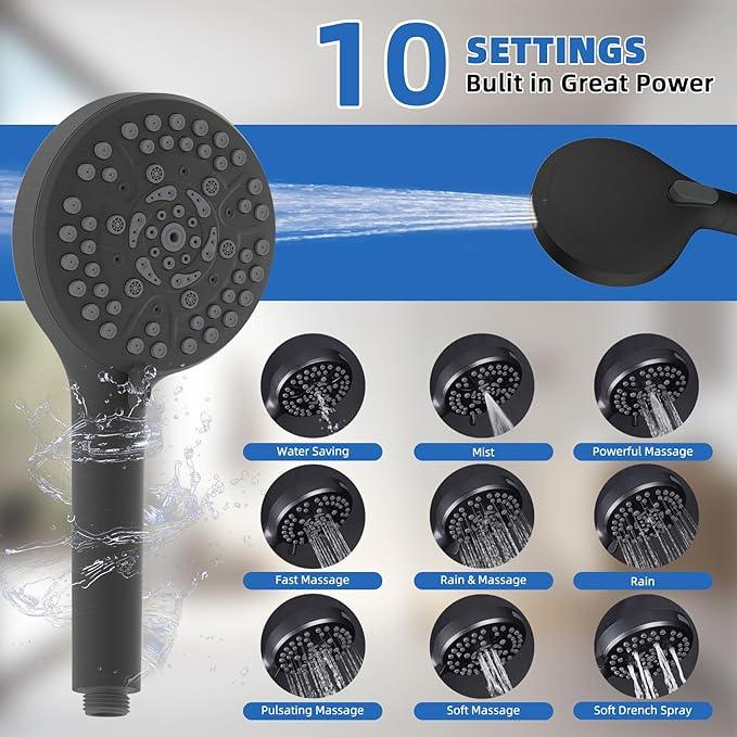 All Metal Shower Head, 10" High Pressure Rainfall/Handheld Shower Combo with 11" Extension Arm, 10-Spray Handheld Showerhead, 71" Long Hose, 3-Way Diverter Valve, Oil Rubbed Bronze - ModernBath