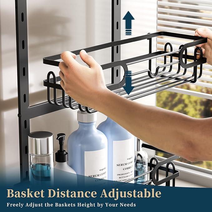 Consumest Over The Door Shower Caddy - 4 Tier Adjustable Hanging Shower Organizer Shelf with 2 Soap Holders & 22 Hooks, Rustproof Easy Installation Hanging Storage Rack for Bathroom, Black - ModernBath
