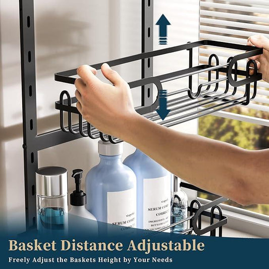 Consumest Over The Door Shower Caddy - 4 Tier Adjustable Hanging Shower Organizer Shelf with 2 Soap Holders & 22 Hooks, Rustproof Easy Installation Hanging Storage Rack for Bathroom, Black - ModernBath