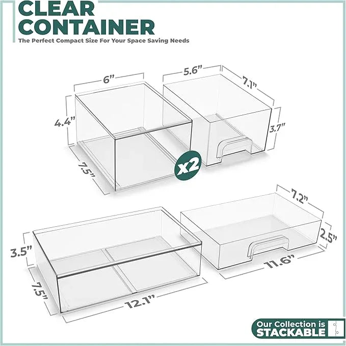 Sorbus Acrylic Storage Containers - 3 Pack, Stackable Storage Bins Set for Bathroom Organization - Clear Acrylic Drawer Organizers - Makeup Case Pull-Out Drawers (4.4’’ Tall and 12.1’’ Wide) - ModernBath