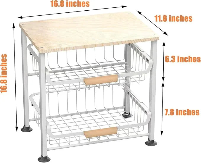 3-Layer Kitchen Fruit Storage Basket Snack Rack, countertop Storage Rack, Stackable Storage Rack with Desktop, Pull-Out Hollow Metal Storage Basket with Handle, Kitchen Organizers & Storage - ModernBath