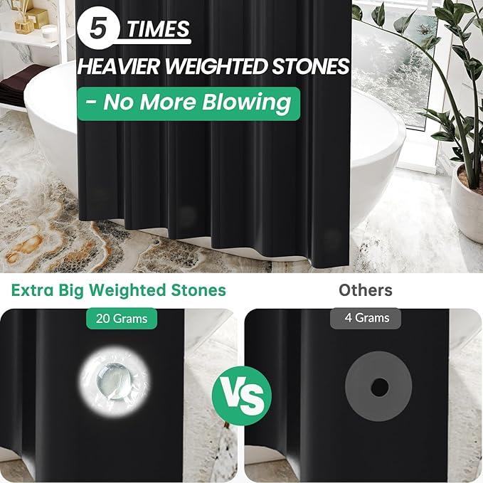 AmazerBath Plastic Shower Curtain Liner, 72 x Inches EVA 8G Heavy Duty Black Waterproof Weighted Thick Bathroom with 3 Clear Weights and 12 Rustproof Grommet Holes - ModernBath