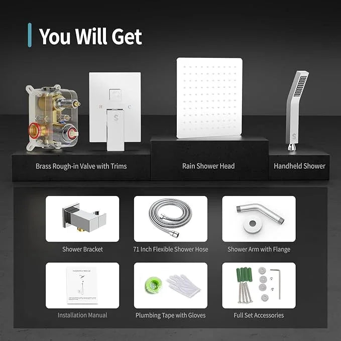 SR SUN RISE Shower System - Shower Faucet Set with 8 Inch Rain Shower Head and Handheld Shower - High Pressure Rain Shower System - All Metal Shower Faucet Trim Repair Kits - Polished Chrome - ModernBath