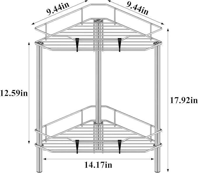 2 Tier Floor Standing Corner Shower Caddy Organizer Shelf with Hooks, Bathroom Shelves Stand Rack, Gray - ModernBath