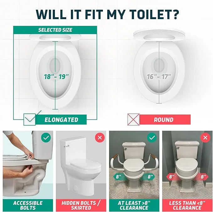 Lunderg Raised Toilet Seat with Handles - Elongated - Easy to Install Toilet Seat Risers for Seniors - Adds 3 Inches & Works like the one you’ve always used - Elegant design - No Hospital Vibe - ModernBath