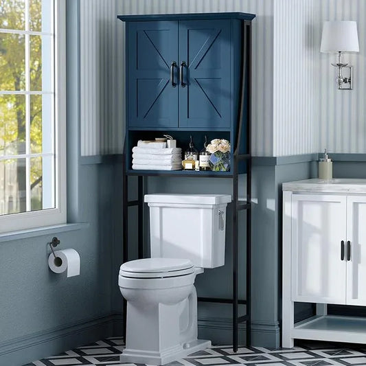 Over The Toilet Storage Cabinet, Over Toilet Bathroom Organizer with Doors Above Toilet Storage Cabinet Spacesaver Rack Behind Toilet Bathroom Organizer Over The Toilet Storage (Ultramarine) - ModernBath