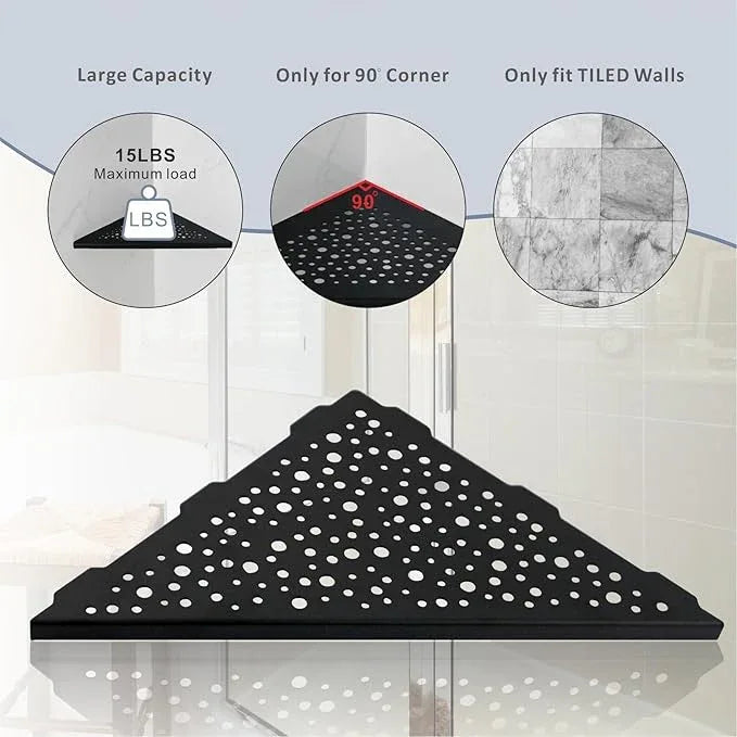 Shower Corner Shelf 10" No Drill,10" 304 Stainless Steel, Recessed Bathroom Shelves Grout in Shelf for Tiled Wall,Matte Black,2 Pack - ModernBath