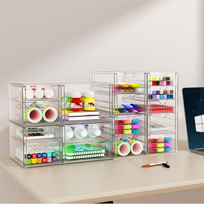 Acrylic Makeup Organizer with 31 Drawers, 6 Pack Clear Storage Drawers, Bathroom Makeup Organizer for Palettes, Cosmetic, and Beauty Supplies,Ideal for Vanity, Cabinet,Desk Organization - ModernBath