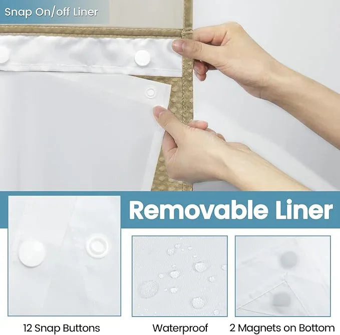 EUTXL Beige Long No Hook Shower Curtain with Snap in Liner,230GSM Waffle Weave Shower Curtains for Bathroom,71W x 86H - ModernBath