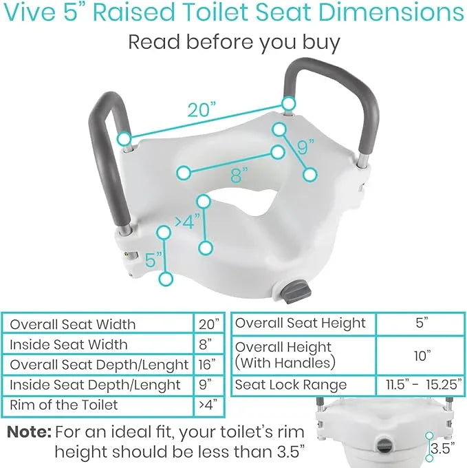 Vive Raised Toilet Seat - 5" Portable, Elevated Toilet Seat Riser & Extender - Elongated and Standard Fit Commode Lifter - Bathroom Safety Extender Assists Disabled, Elderly, Seniors, Handicapped - ModernBath