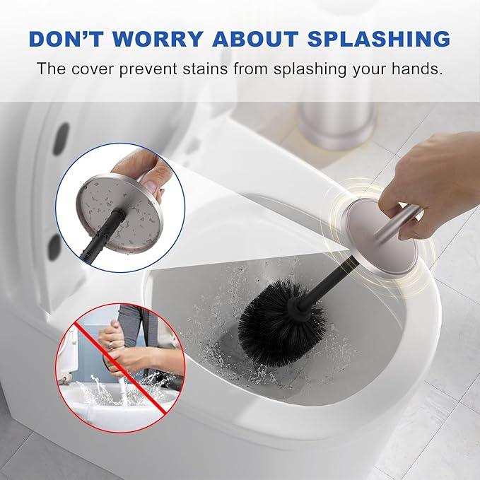 Brushed Nickel Toilet Brush and Holder Set, 304 Stainless Steel Toilet Brush for Bathroom, Heavy Duty Toilet Bowl Brush with Holder, Removable Inner Bowl and Splash Protection, Long Handle - ModernBath