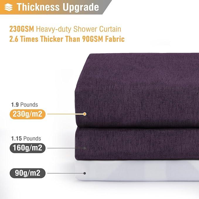 BTTN 78 Inch Long Shower Curtain, Linen Textured Thick Weighted Fabric Shower Curtain Set with 12 Hooks, Tall Hotel Neutral Heavy Duty Waterproof Polyester Shower Curtains for Bathroom, 72x78, Purple - ModernBath